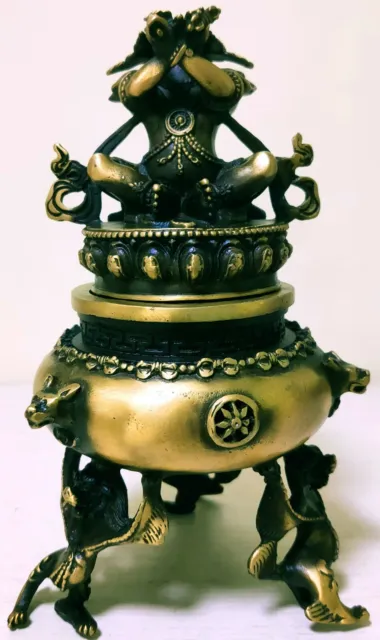 antique Tibetan Buddhist Bronze Vajrasattva Buddha Statue Censer Incense Holder