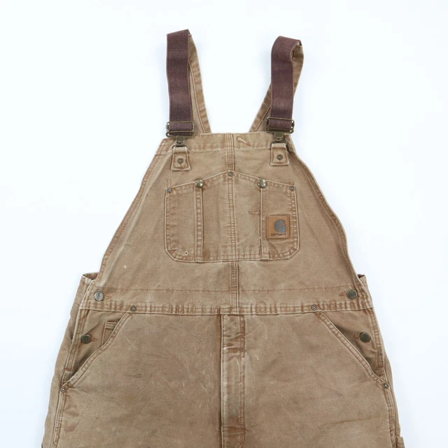 Carhartt Double Knee Insulated Bib Overalls Faded Distress Wip Workwear 40 x 30