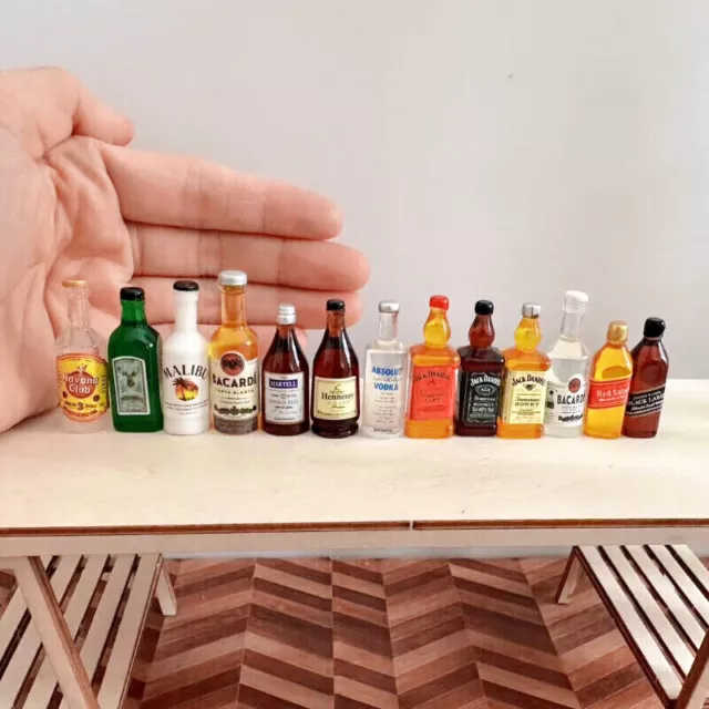 13PC Wine Cabinet Accessories 1:12 Scale Dollhouse Miniatures Wine Bottles Set