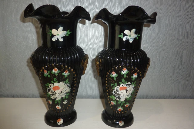 VASE CORNET VINTAGE 1950s émail noir satiné & jaune brillant EUR 40,00