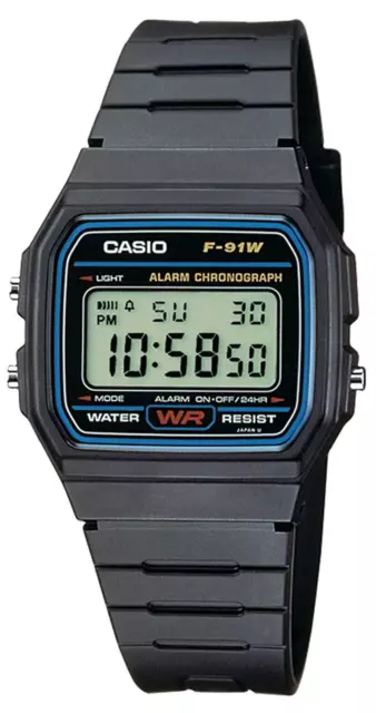 Orologio CASIO F-91W Uomo Donna Unisex VINTAGE Silicone Nero Classico Sveglia DD