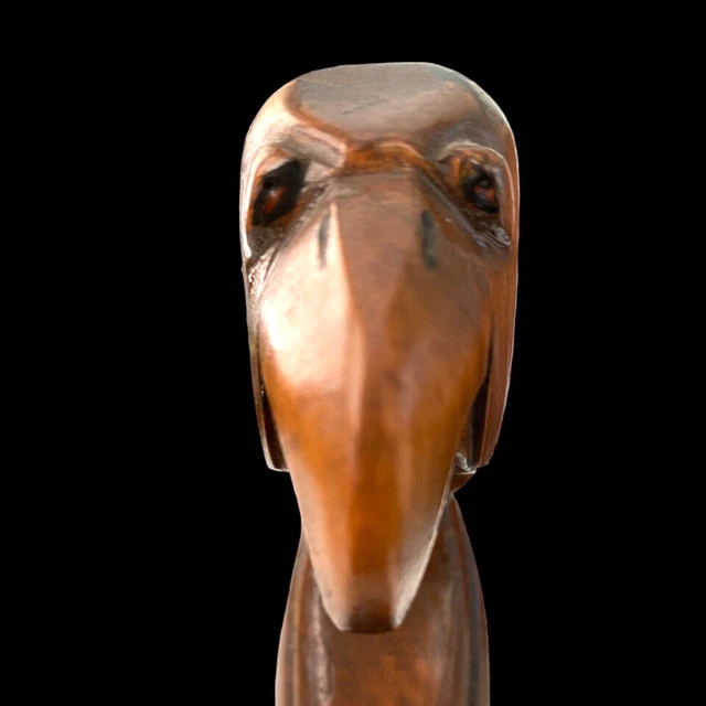 Vintage Hand Carved Wood Jungle Bird Sad Faced Singed Figurine Sleepy Eyed