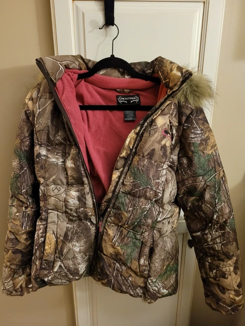 Realtree Camoflauge Winter Coat Hooded Womens Medium 38 40 Heavyweight Pink Zip
