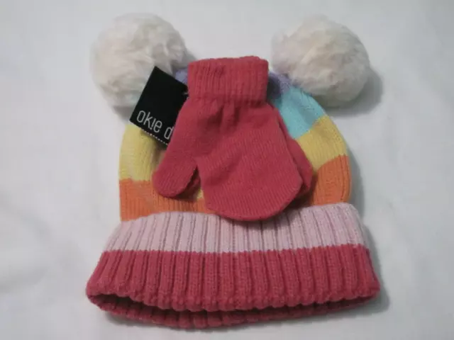 New One Size Toddler Girl's 2-Pc Cold Weather Set (Hat And Mittens)