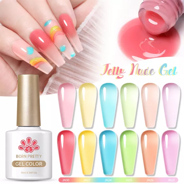 BORN PRETTY 10ml Jelly Nude Gel Nail Polish Translucent Soak Off UV LED Varnish