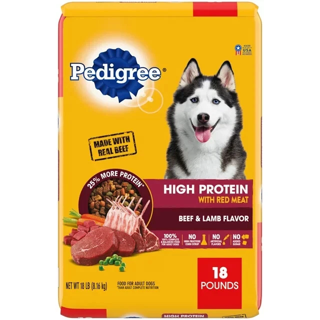 PEDIGREE High Protein Beef & Lamb Dry Dog Food for Adult Dog, 18 lb. Bag
