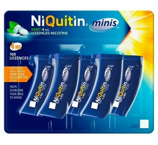 NiQuitin mini losanghe in perfette condizioni - 4 mg, 100 mini - aiuto per smettere di fumare. Long Exp