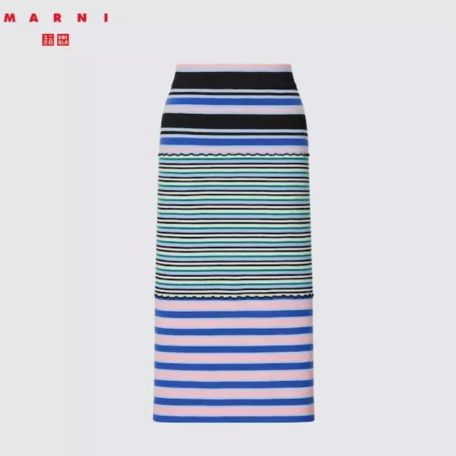 UNIQLO x MARNI Merino Blend Striped Knitted Skirt Blue Size S. NWT