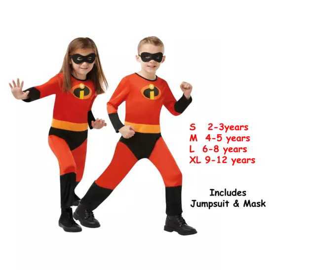 The Incredibles Kids Costume with free Mask Boys Girls Cosplay - Size 2-12 years