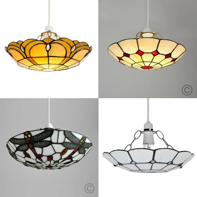 RETRO STAINED GLASS Ceiling Light Shade Tiffany Style Easy Fit Pendant