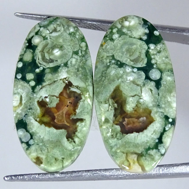 23.00Cts Natürlich Regenwald Jaspis Paar Rhyolite Oval Cabochon Lose Edelsteine