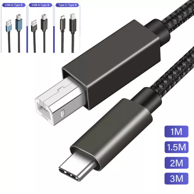 USB-A/C to USB-B Printer Cable High Speed Cord for Digital Piano MIDI Controller