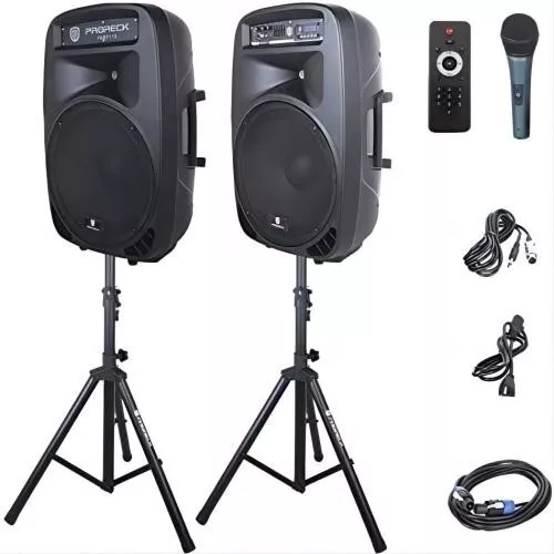 PRORECK 2000W 15" Powered DJ PA Speaker System Bluetooth/USB/SD/LED