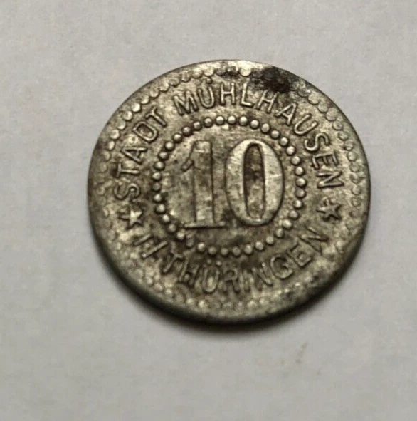 1917  Mühlhausen in Thüringen Stadt 10 Pfennig  Notgeld Iron Coin  Funck#342.9