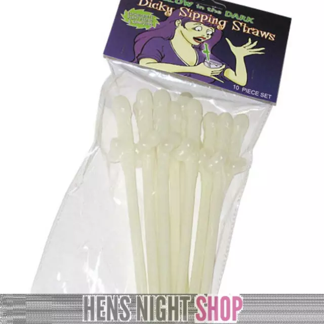 Glow in Dark Hens Night Bachelorette Party Pecker Willy Penis Dicky Drink Straws