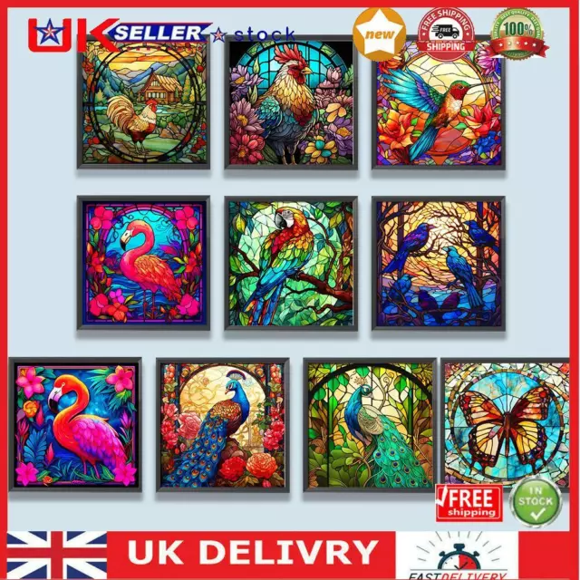 5D DIY Full Round Drill Diamond Painting Stained Glass Animal Kit Home Decor UK