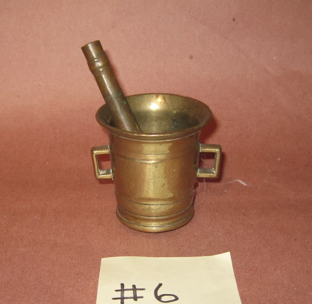 19th Century Brass Mortar & Pestle. 3" Tall. Pharmacy Apothecary 1.8 lb. #6.