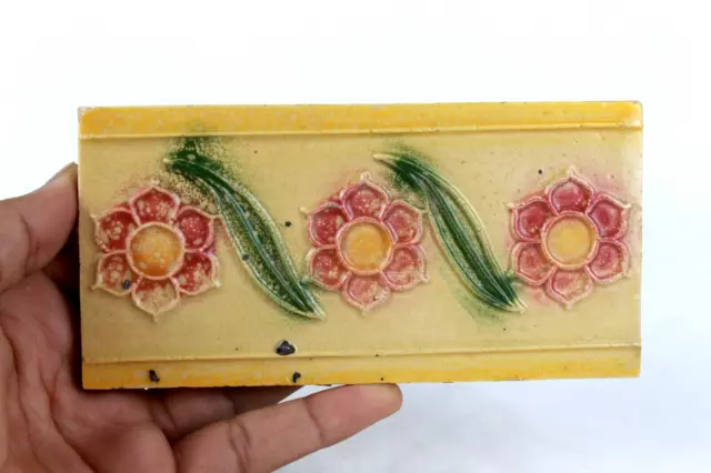 Ceramic Tile Antique Old Japan Made Collectible Floral Art Design Rare Tile