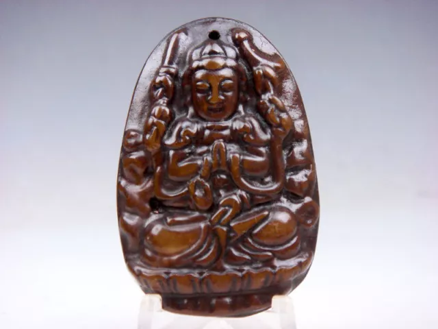 Old Nephrite Jade Hand Carved *4 Arms Kwan-Yin Buddha* Pendant #01221907