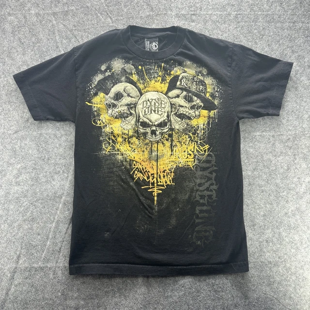 T-shirt Dyse One M Noir - Style Streetwear West Coast, Motifs Crâne Et Graffiti Jaune, Occasion Bon état