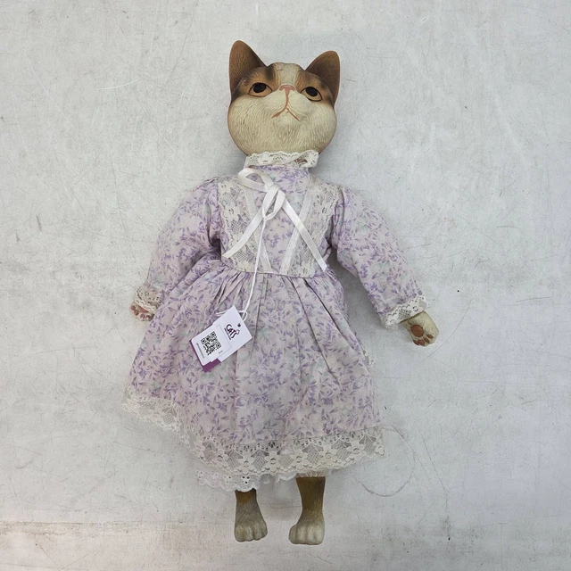 VINTAGE PORCELAIN BISQUE Cat Doll Victorian Floral Lace Dress Bloomers ...