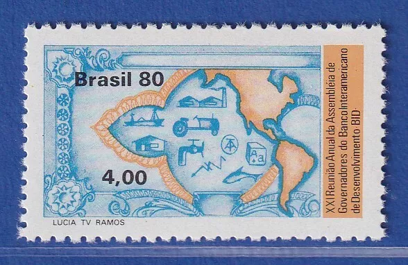 Brasilien 1980 Generalversammlung der Gouverneure Karte Amerika Mi.-Nr. 1759 **