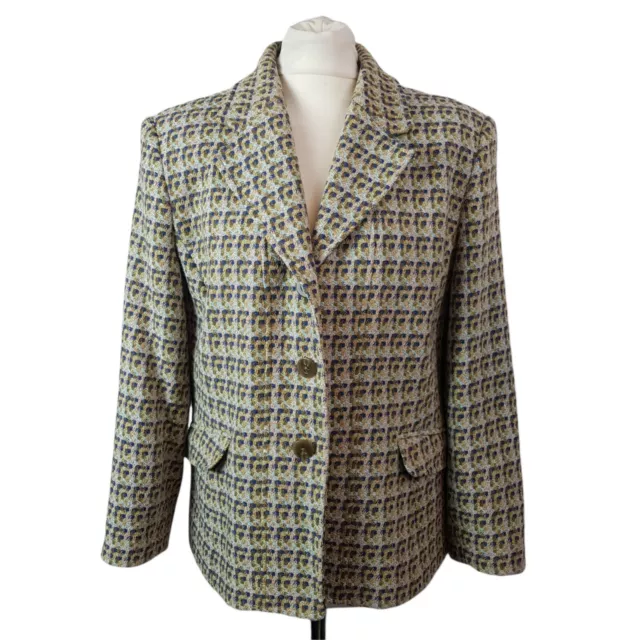 Talbots Womens Tweed Blazer Jacket Green Mix Size 14 Wool Patterned Italian
