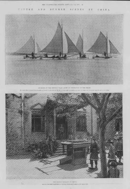 1900 Antique Print - CHINA Ice-Boats Tientsin Plain Pei-Ho German Peking (121)