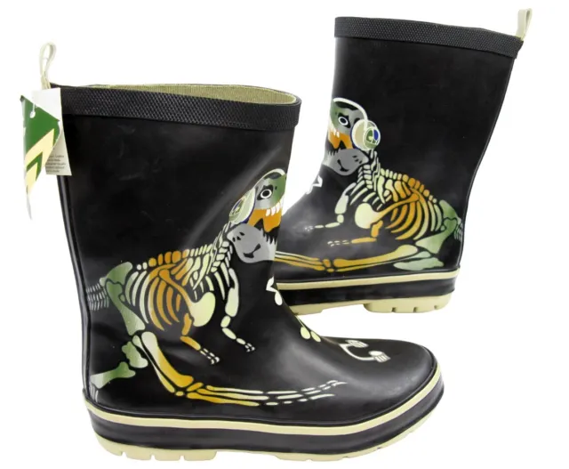 NEW Weather Spirits Dinosaur Skeleton Black Big Kids Boys Rain Boots Size 2