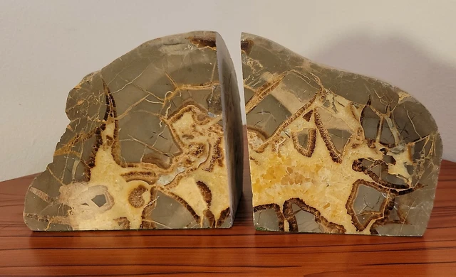AMAZING SEPTARIAN DRAGON STONE BOOKENDS geode nodule natural  specimen EXCELLENT