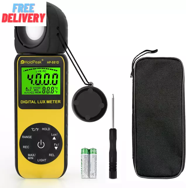 HOLDPEAK 881D Illuminance Light Meter, Digital Lux Foot Candles Meter 0.1~400,00