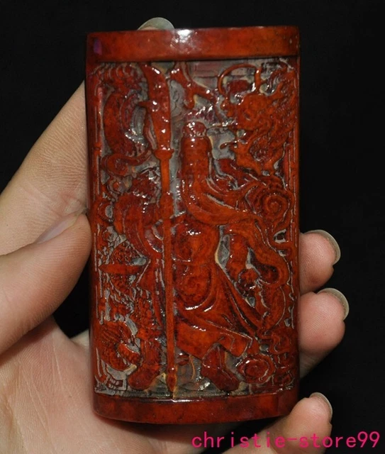 3.2" Tibet Buddhism temple cow carved guan gong guan yu Talisman pendant statue