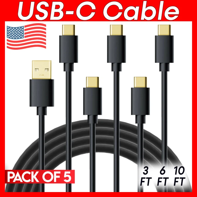 5x USB Type-C Cable USB-C Cord Charge and Sync Cord for PC Smartphones Tablets