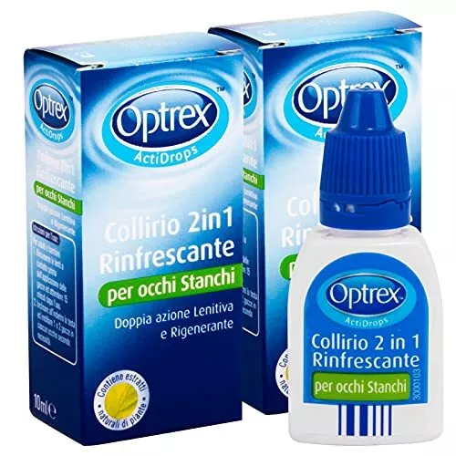 2x Optrex ActiDrops Collirio 2in1 Rinfrescante per Occhi Stanchi Lenitivo Rigene