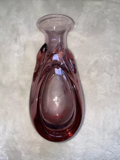 Chet Cole Usa Signed Mid-Century Vtghand Blown Purple Art Glass Vase Rare Plant