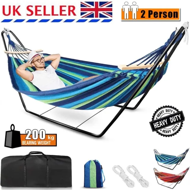 Double Hammock Patio Outdoor Camping Portable Swing with Stand & Carrying Bag UK