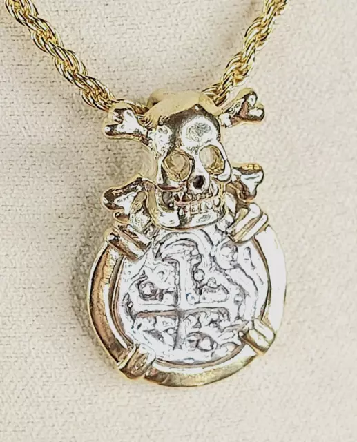 Atocha Shipwreck Silver Coin Replica Pendant, with 14k Gold-Over Rope Chain!