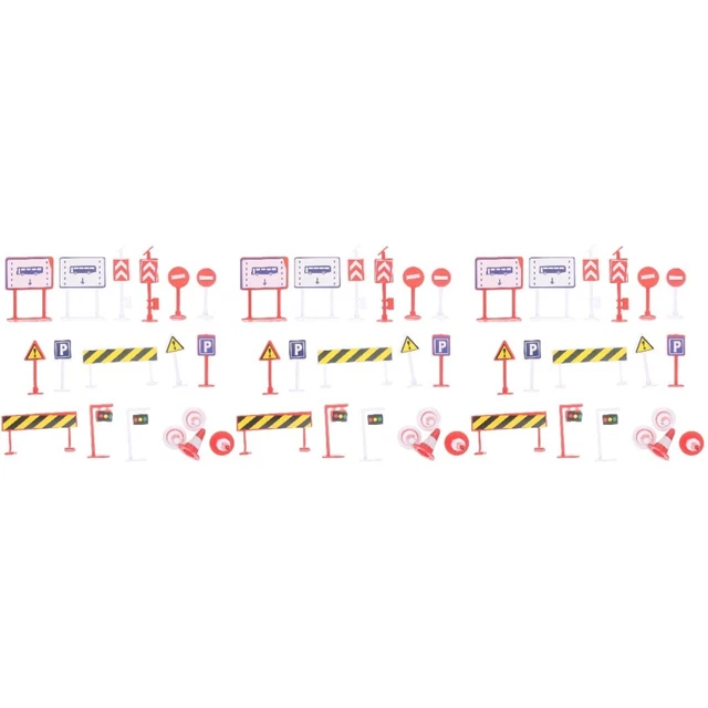 30 Pièces Miniatures Panneaux De Signalisation – Jouets Pour Enfants – Cônes, Barrières – Scène De Circulation