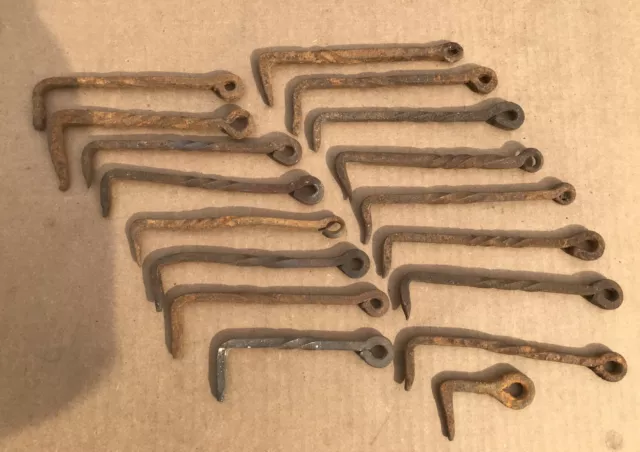 Lot of (16) 6" Antique Vintage Barn Door Gate Hooks Latches hand wrought