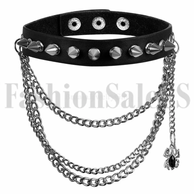 Men Women's Punk Gothic Spider Rivet Dangle Chain Leather Necklace Collar Choker