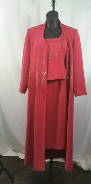 Aussie Austine Size 12 Coral Lined Embellished 3 Pc Dressy Church Skirt Suit