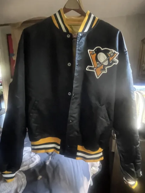 Vintage Pittsburgh Penguins Starter Jacket Old School Hockey Satin USA Black XL