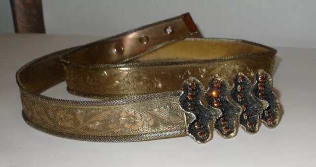 Vintage Victorian Revival Bronze Mesh Belt w Bejeweld Bronze Buckle