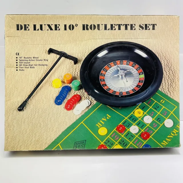 Deluxe 10" Roulette Set With Chips Two Steel Balls & Rake Vintage READ