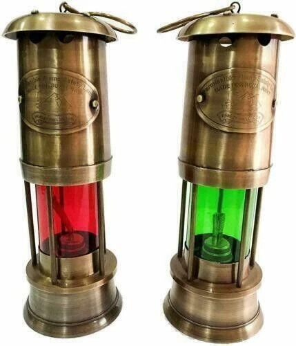 Antikes 2er-Set Bergmannslampe Nautische Schiffslaterne Öllampe Maritime...