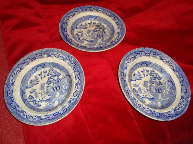 Serie De 3 Assiettes Anglaise En Ceramique Anciennes Churchil Modele China Blue-