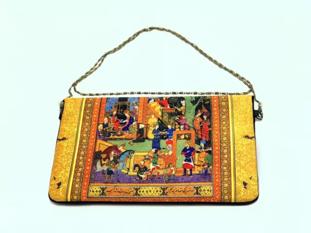 Shahnameh Golden clutch bag handmade soft velvet leather/chain strap fold over