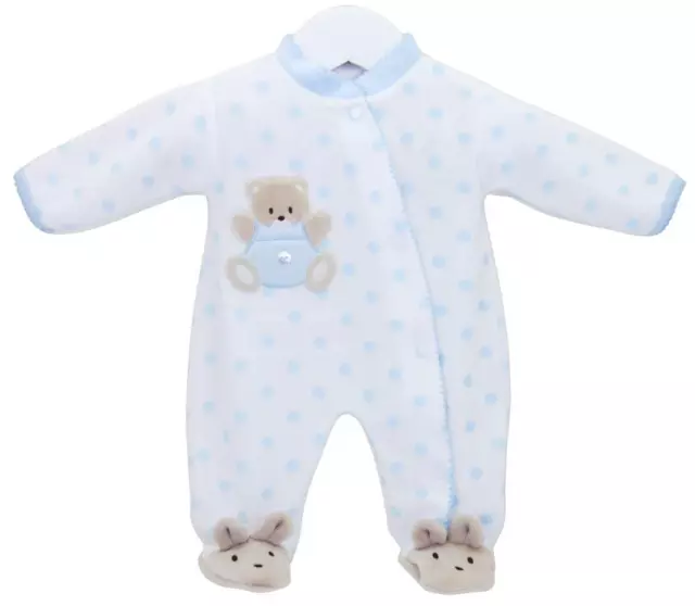 Baby Boys Blue ~ Teddy Spot Sleepsuit ~ Premature Tiny 3-5lbs - NB-0-3-6 Months