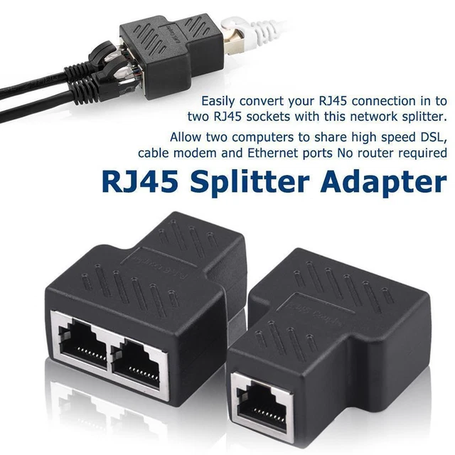 2-PORT RJ45 SPLITTER Adapter LAN Network Ethernet Cable Connector AA 1X ...