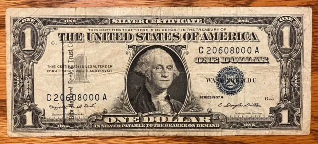 Series 1957 A $1 Dollar Bill Silver Certificate Blue Seal Note